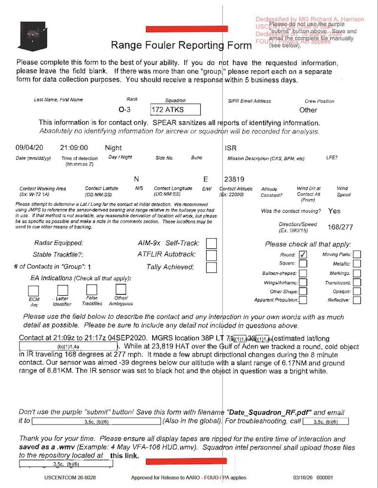 DOW-UAP-D57, Range Fouler Reporting Form, Gulf of Aden, September 2020