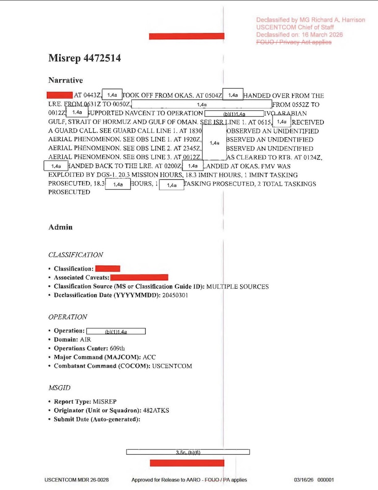 DOW-UAP-D65, Mission Report, Arabian Gulf, July 2020
